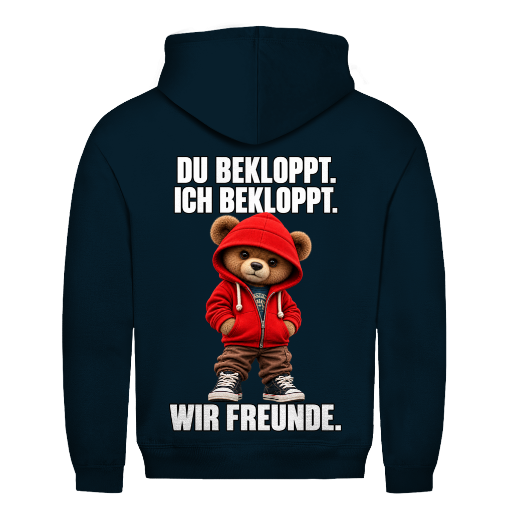 Du Bekloppt. Ich Bekloppt. Wir Freunde. Teddy Rückendruck | Unisex Hoodie