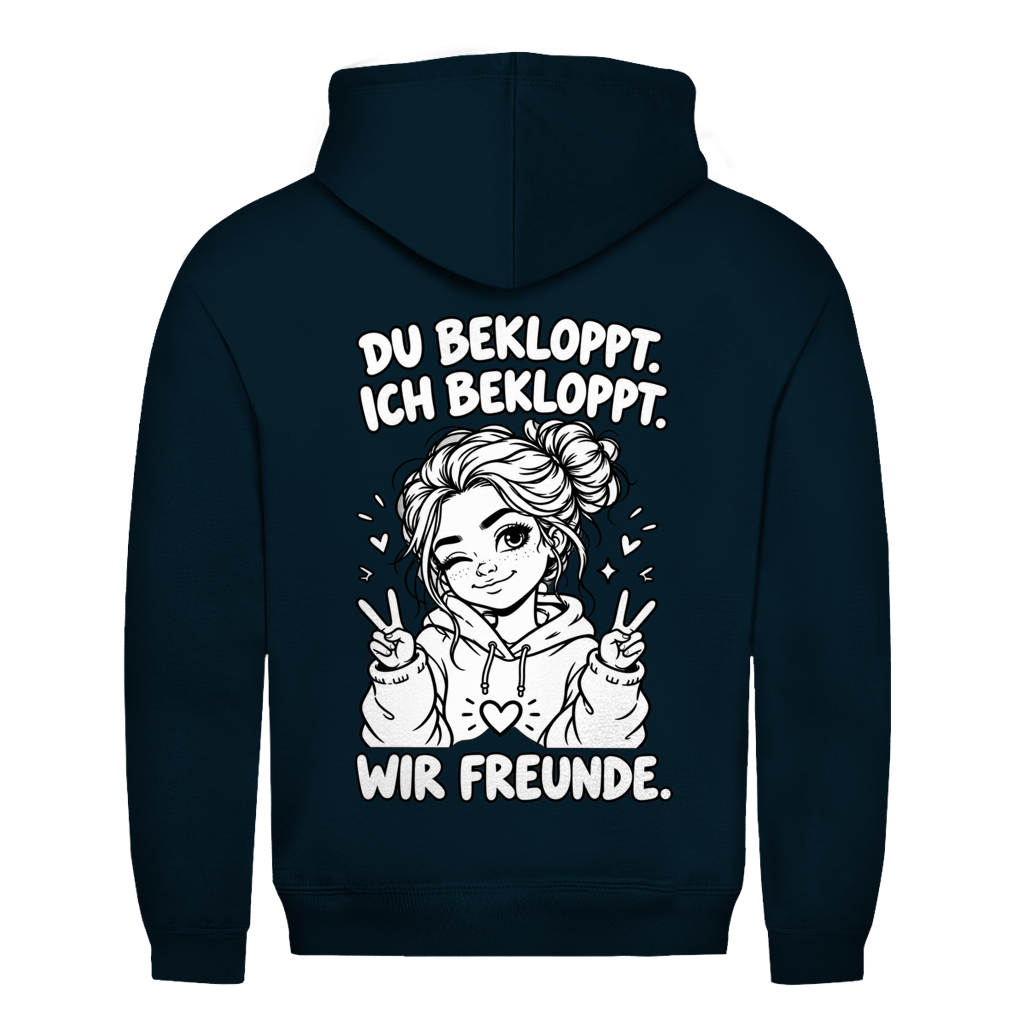 Du Bekloppt. Ich Bekloppt. Wir Freunde. Girl Rückendruck | Unisex Hoodie