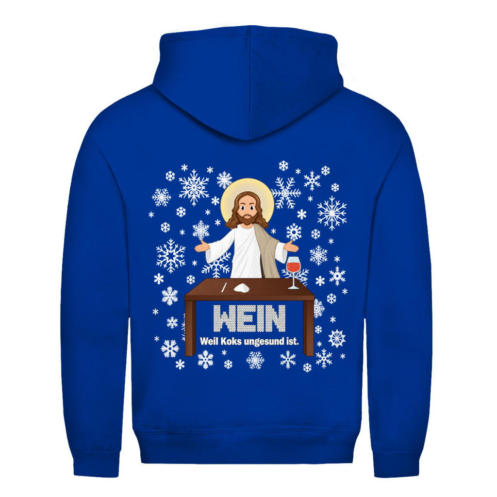 Jesus Wein Weihnachtshoodie in Royalblau