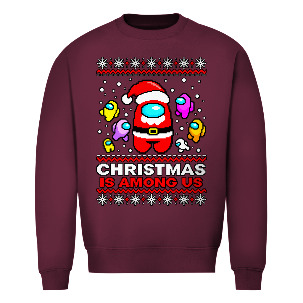 Christmas is Among Us Ugly Christmas Sweater in Bordeaux