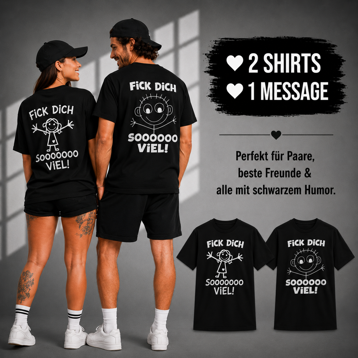 Fick Dich Sooo Viel Bundle | Strichmännchen & Strichmädchen | Rückendruck Unisex Shirts