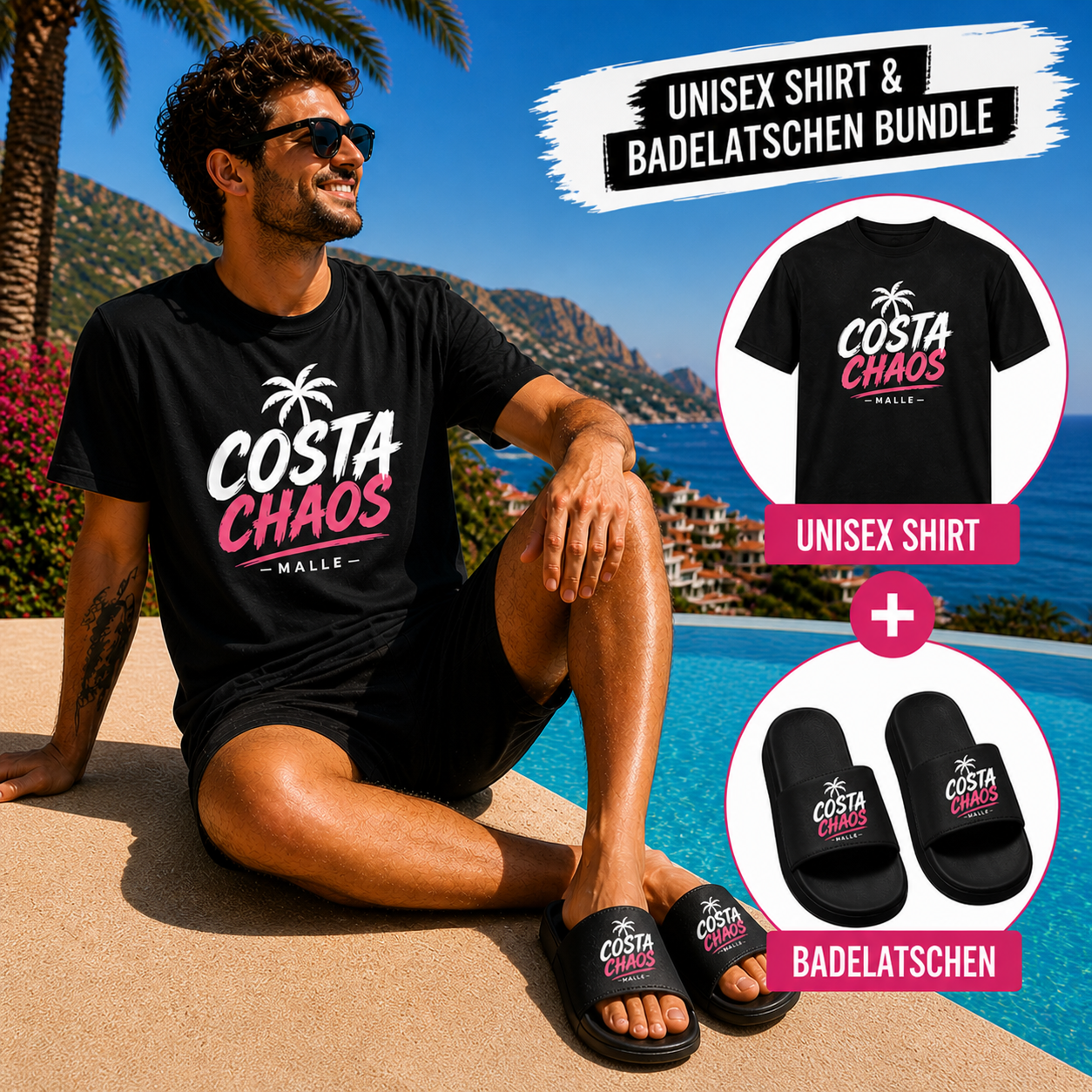 Costa Chaos Malle | Unisex Shirt & Badelatschen Bundle