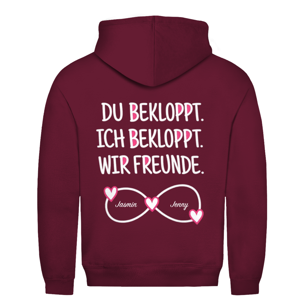 Du bekloppt. Ich bekloppt. Rückendruck personalisiert mit Namen | Unisex Hoodie
