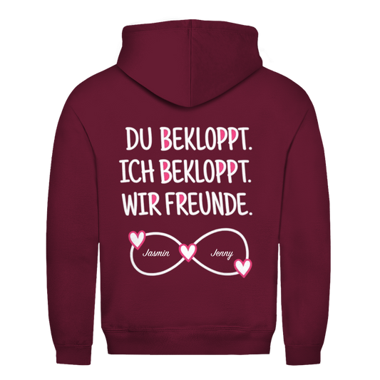 Du bekloppt. Ich bekloppt. Rückendruck personalisiert mit Namen | Unisex Hoodie