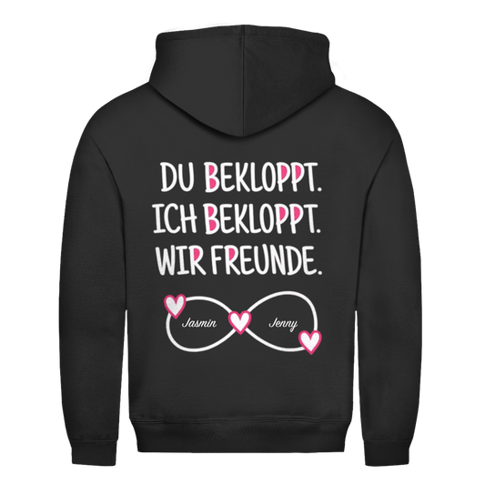 Du bekloppt. Ich bekloppt. Rückendruck personalisiert mit Namen | Unisex Hoodie