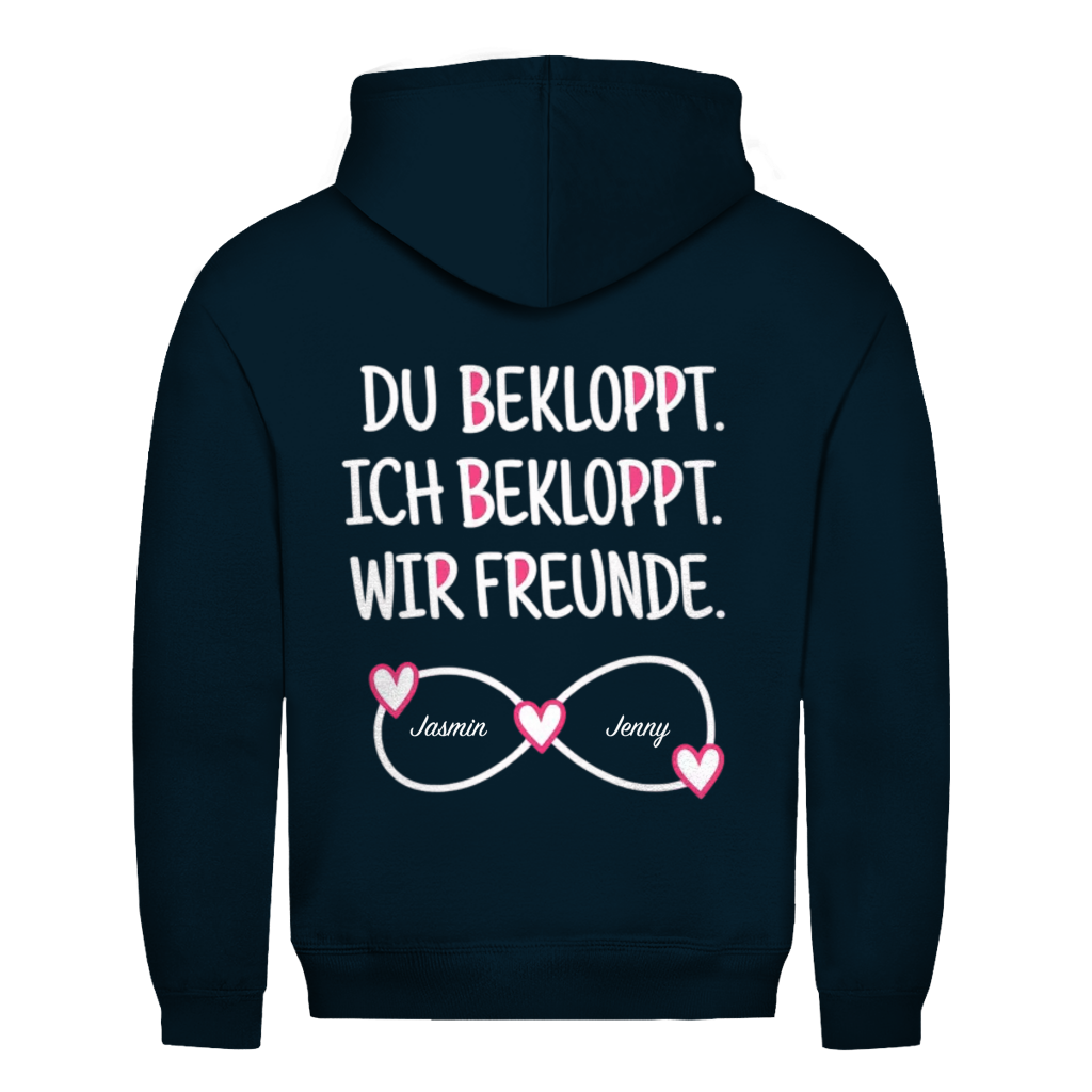 Du bekloppt. Ich bekloppt. Rückendruck personalisiert mit Namen | Unisex Hoodie