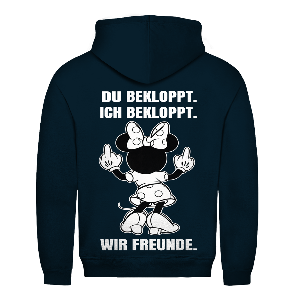 Du Bekloppt. Ich Bekloppt. Wir Freunde. Mäuschen Rückendruck | Unisex Hoodie
