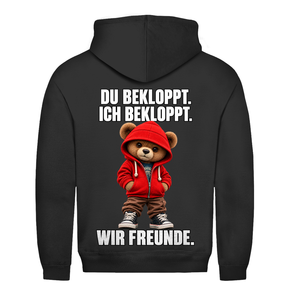 Du Bekloppt. Ich Bekloppt. Wir Freunde. Teddy Rückendruck | Unisex Hoodie
