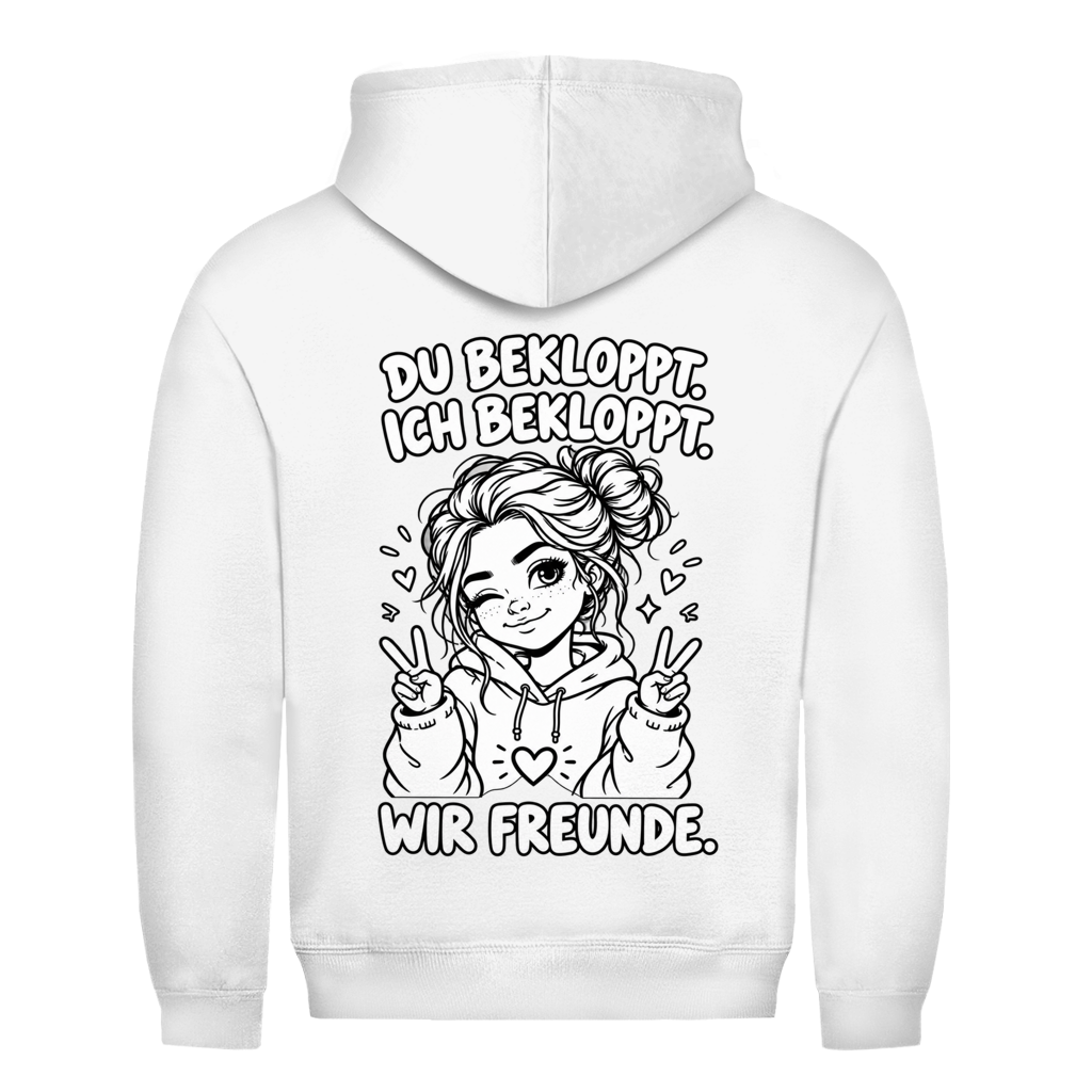 Du Bekloppt. Ich Bekloppt. Wir Freunde. Girl Rückendruck | Unisex Hoodie