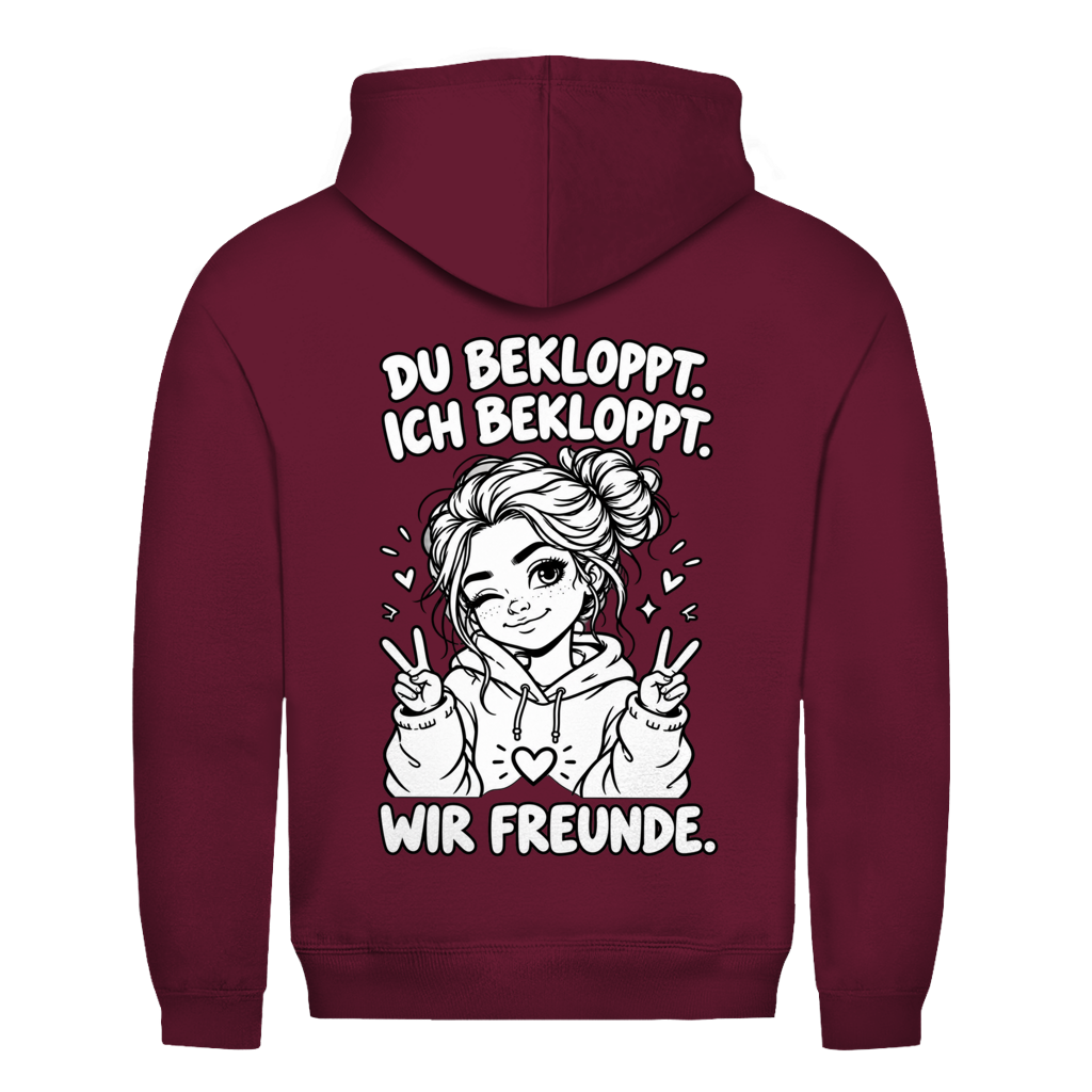 Du Bekloppt. Ich Bekloppt. Wir Freunde. Girl Rückendruck | Unisex Hoodie