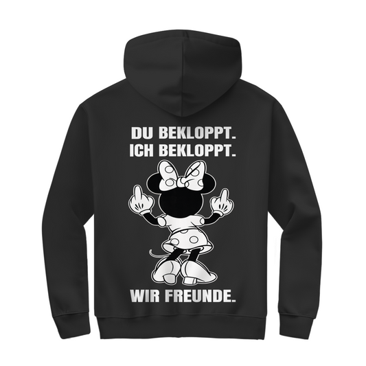 Du bekloppt. Ich bekloppt. Wir Freunde. Mäuschen Zipper für beste Freunde in Schwarz