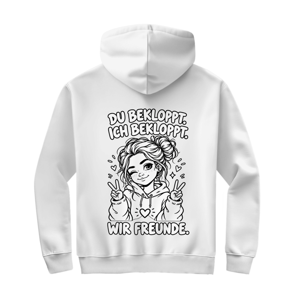 Du Bekloppt. Ich Bekloppt. Wir Freunde. Girl Zipper in Weiß