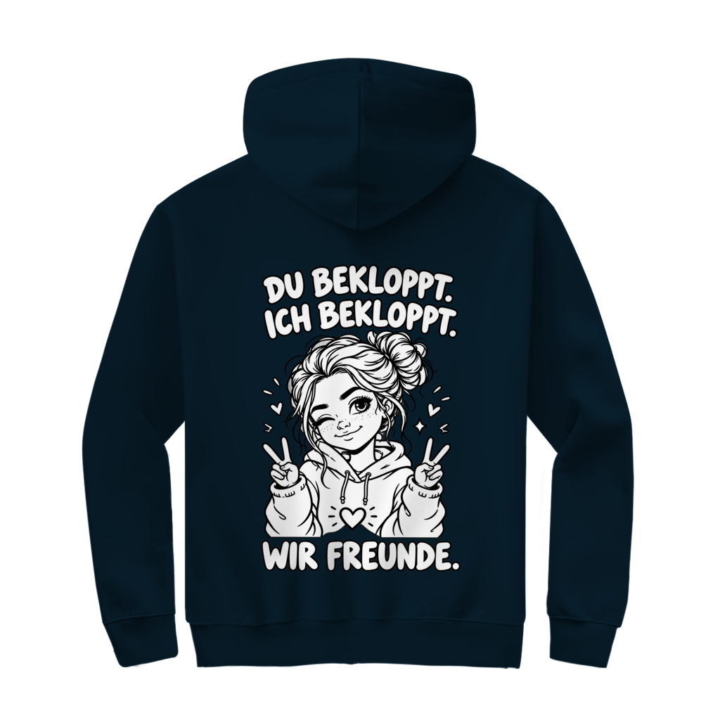 Du Bekloppt. Ich Bekloppt. Wir Freunde. Girl Zipper in Navy