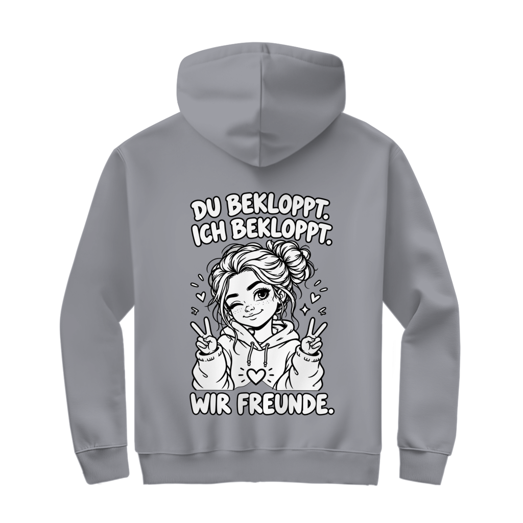 Du Bekloppt. Ich Bekloppt. Wir Freunde. Girl Zipper in Grau meliert