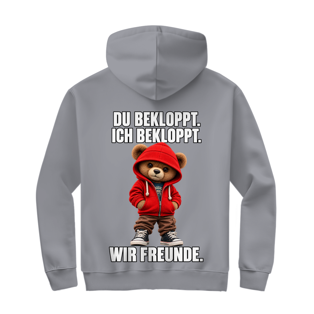 Du Bekloppt. Ich Bekloppt. Wir Freunde. Teddy Zipper in Grau meliert