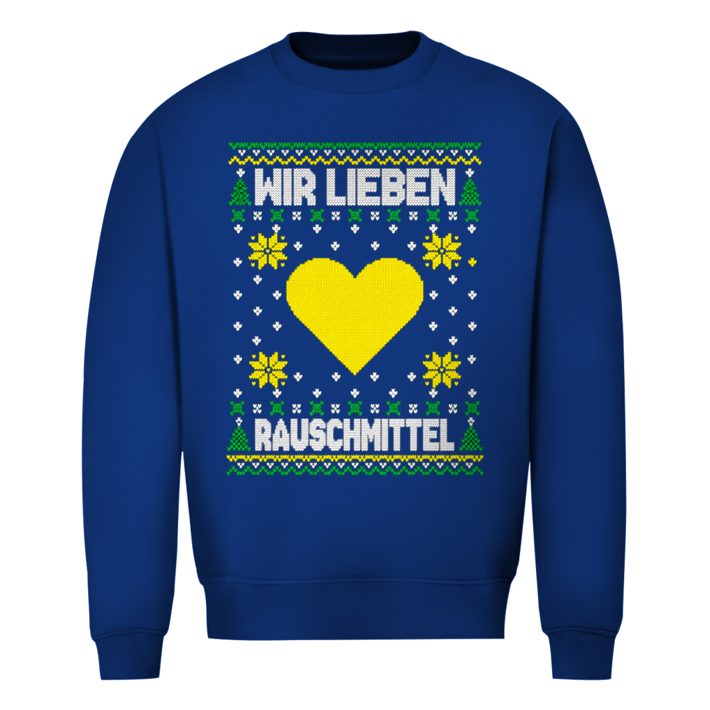 Wir lieben Rauschmittel Ugly Christmas Sweater in Royalblau