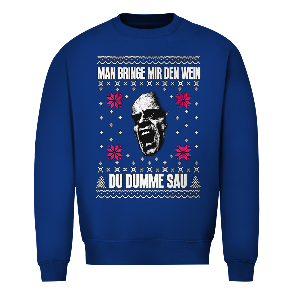 Man bringe mir den Wein Ugly Christmas Sweater in Royalblau
