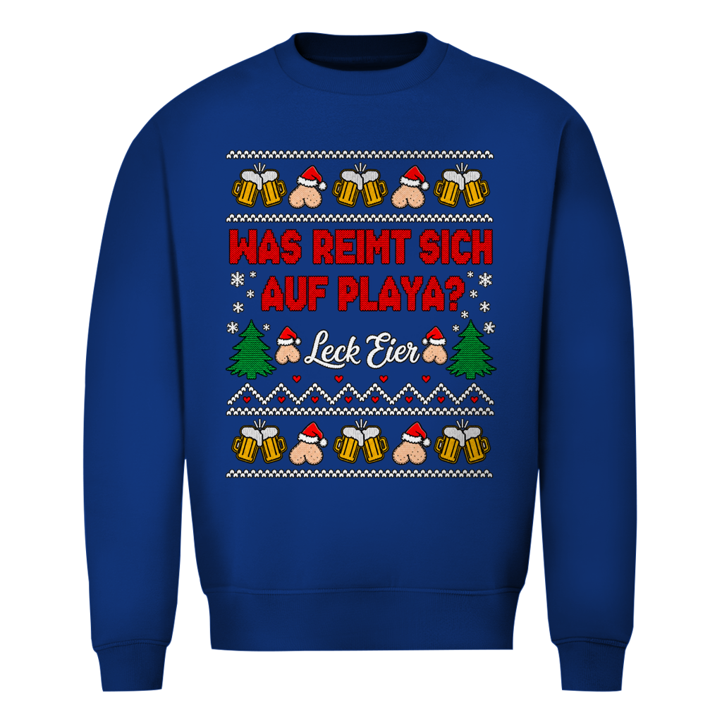 Was reimt sich auf Playa Ugly Christmas Sweater in Royalblau