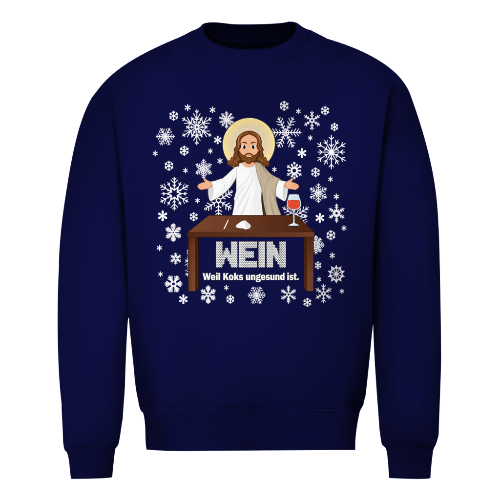 Jesus Wein Weihnachtspullover in Navy