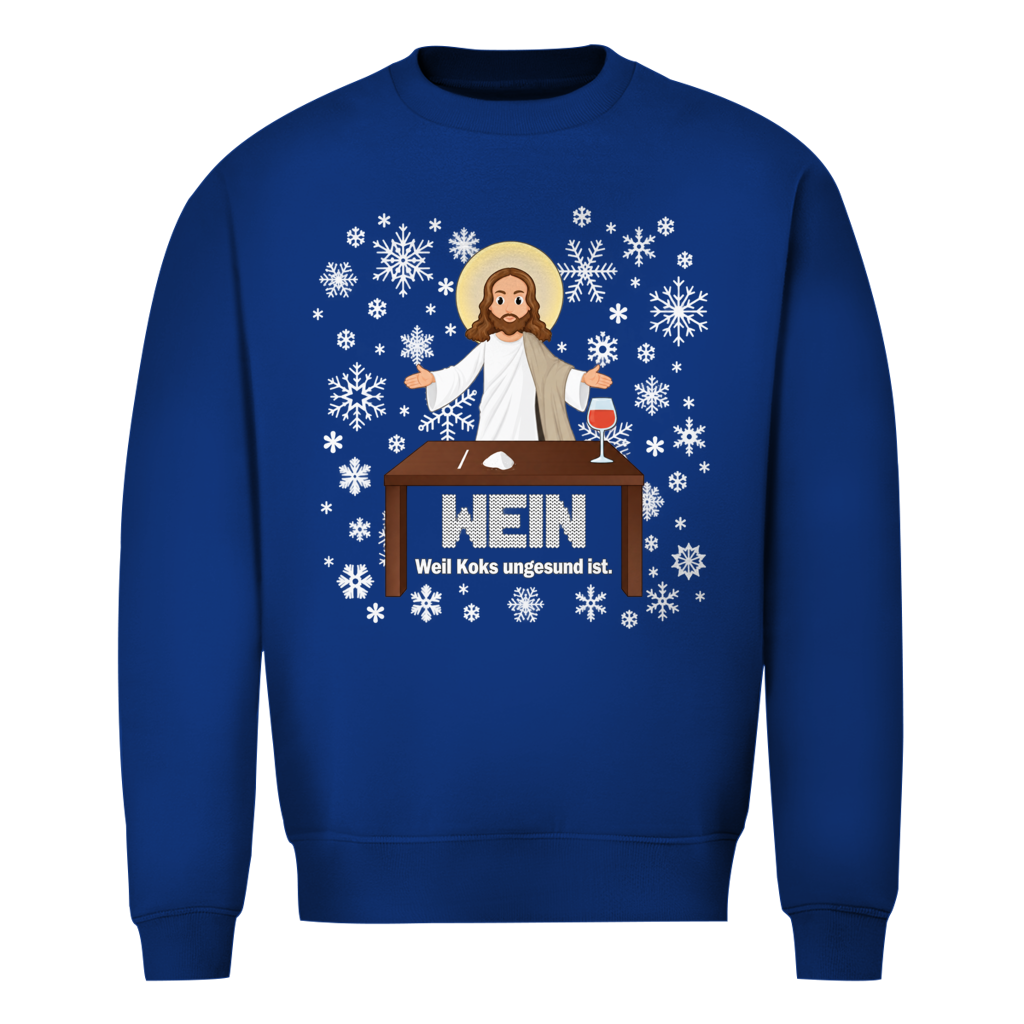 Jesus Wein Weihnachtspullover in Royalblau