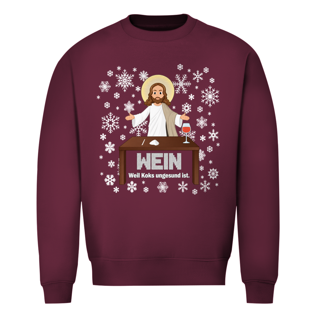 Jesus Wein Weihnachtspullover in Bordeaux
