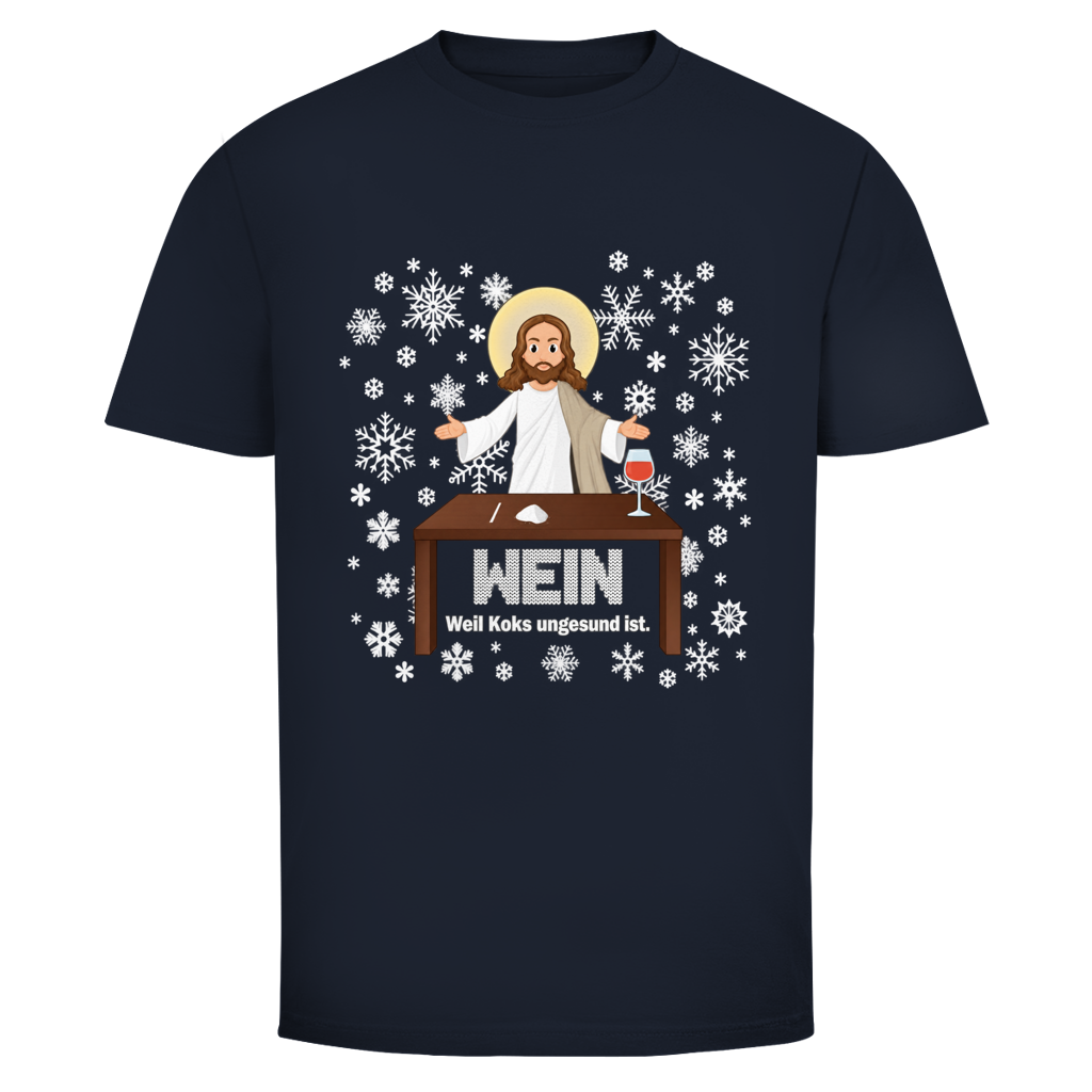 Jesus Wein Weihnachtsshirt in Navy