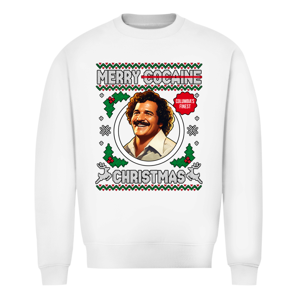 Merry Cocaine Christmas Ugly Christmas Sweater in Weiß