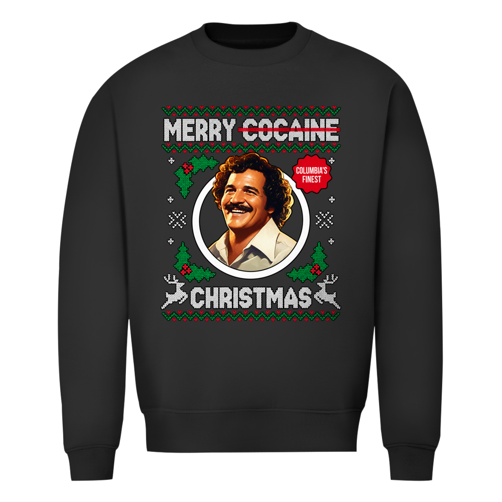 Merry Cocaine Christmas Ugly Christmas Sweater in Schwarz