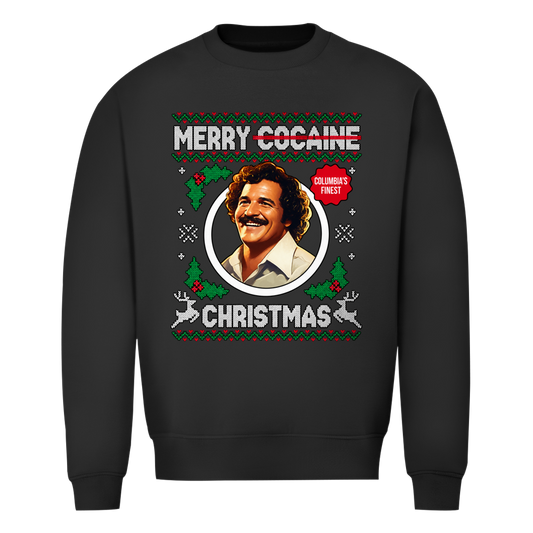 Merry Cocaine Christmas Ugly Christmas Sweater in Schwarz