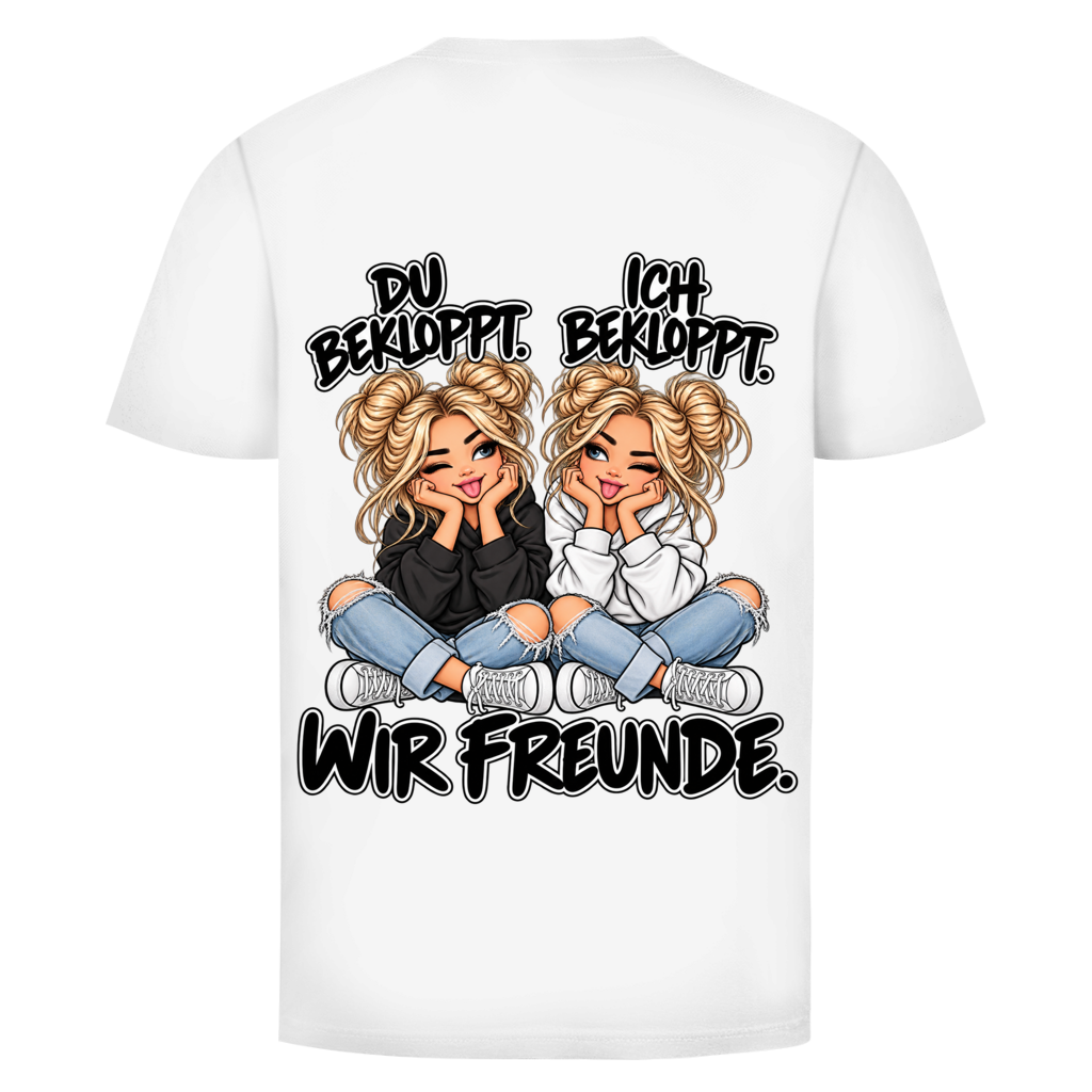 Du bekloppt. Ich bekloppt. Girls Blondie T-Shirt für beste Freundinnen in Weiß