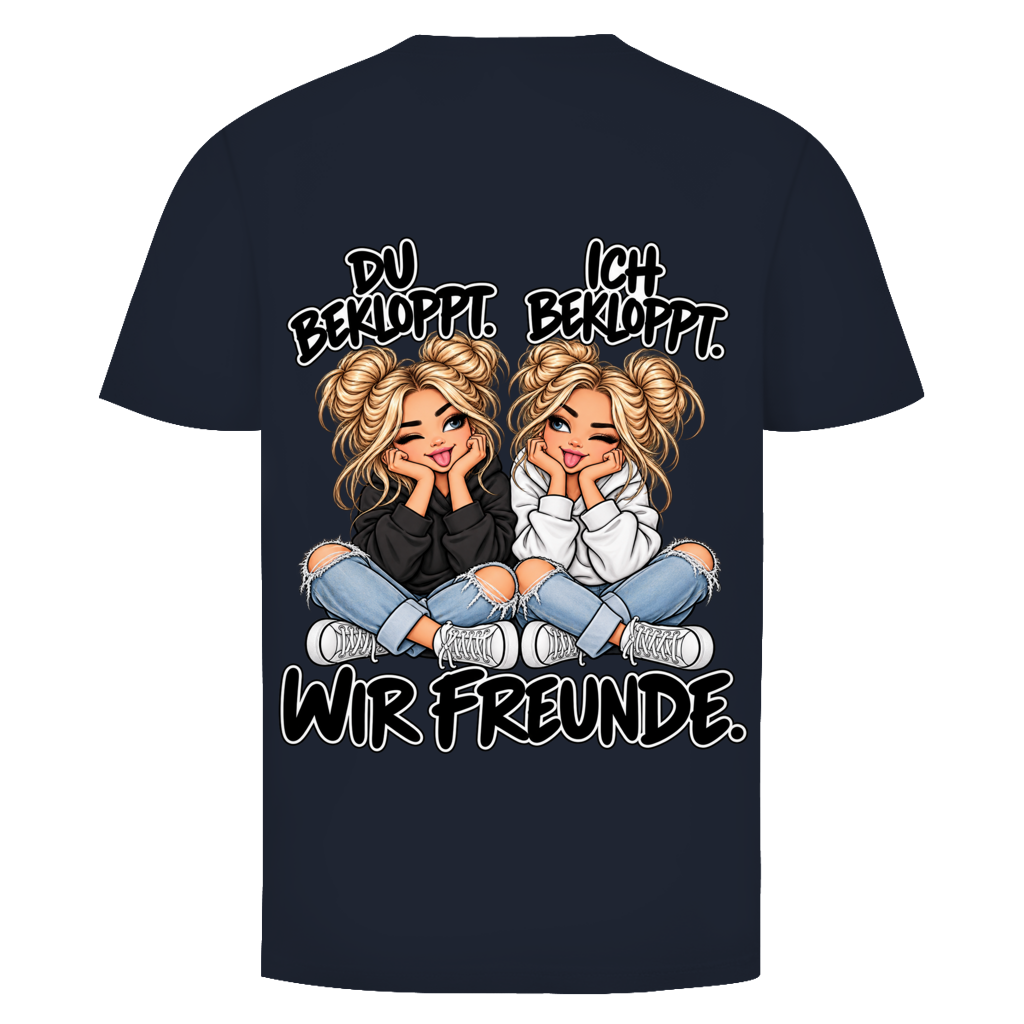 Du bekloppt. Ich bekloppt. Girls Blondie T-Shirt für beste Freundinnen in Navy