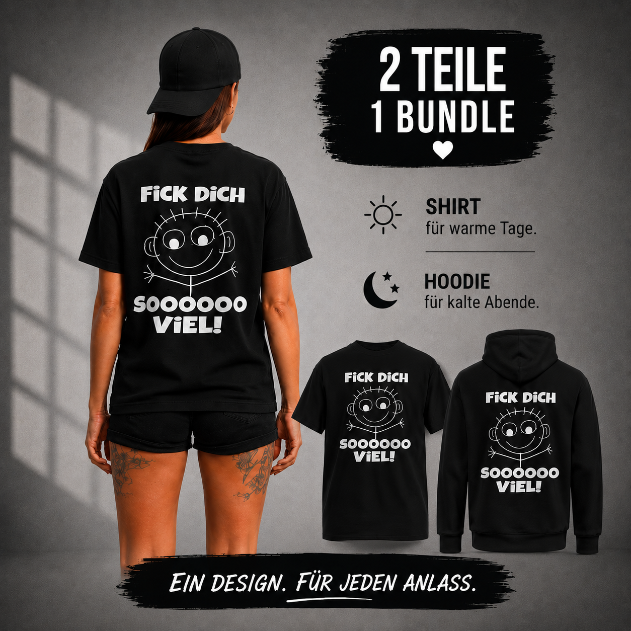 Fick Dich Soooo Viel Bundle | Unisex Shirt & Hoodie mit lustigem Rückendruck