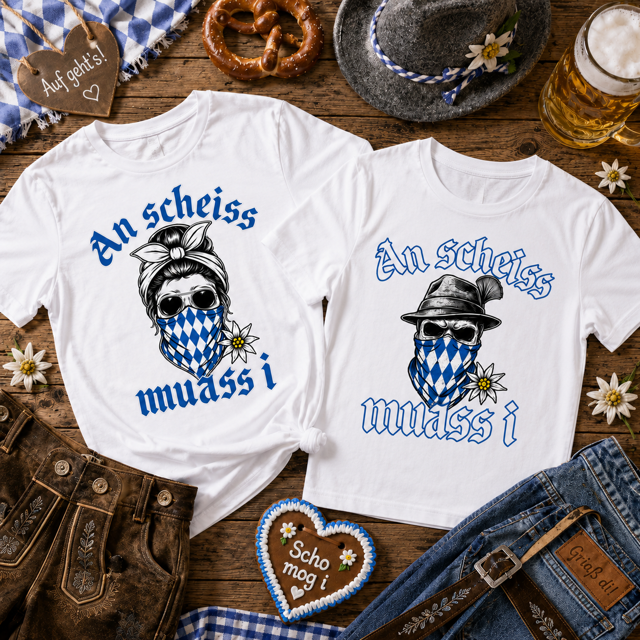 An scheiss Bavaria Outlaw & Queen Shirts | Lustiges Volksfest Bundle für Paare