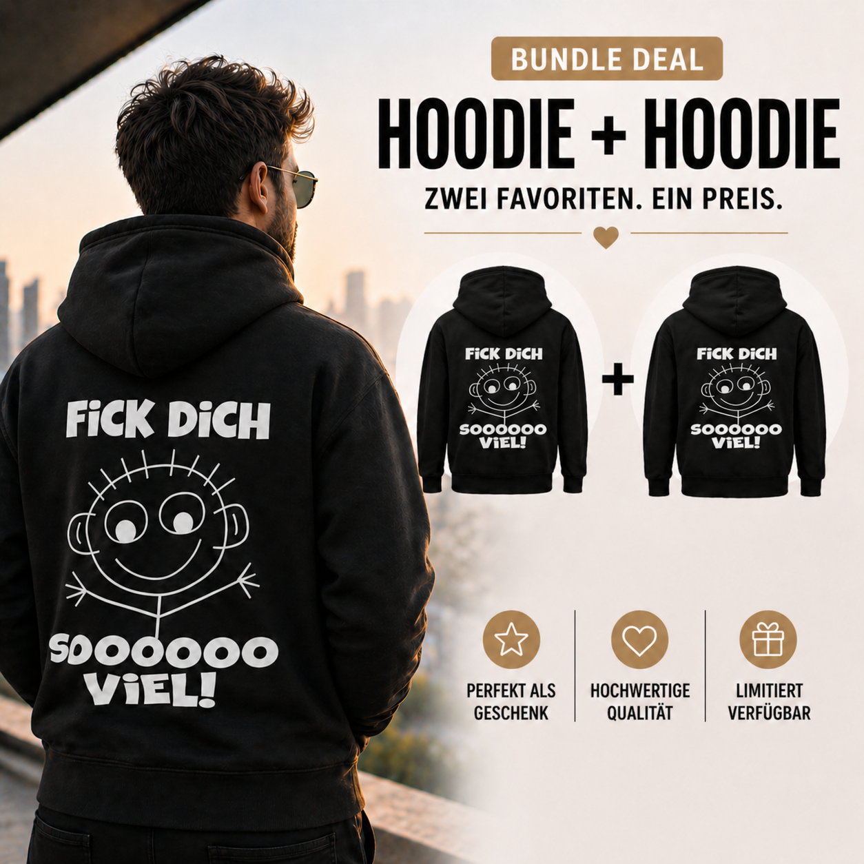 Fick Dich Soooo Viel | Unisex Hoodie Bundle mit lustigem Rückendruck