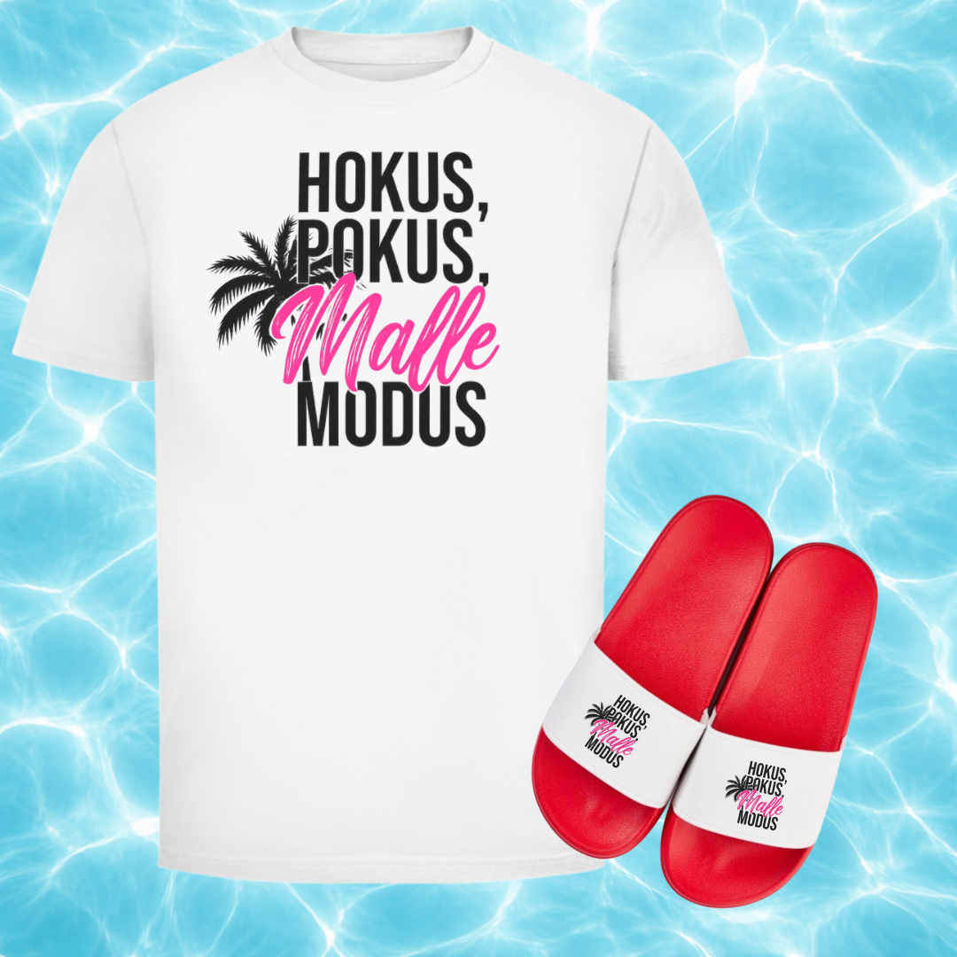 HOKUS POKUS MALLE MODUS | Unisex Shirt & Badelatschen Bundle