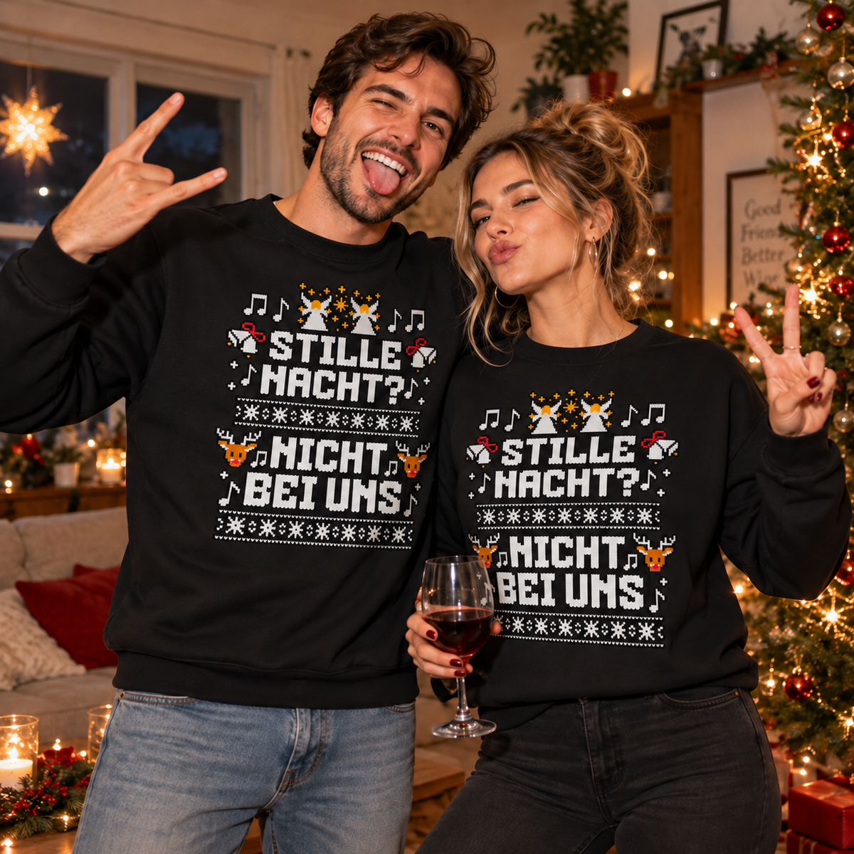 Stille Nacht? Nicht bei uns Ugly Sweater Bundle für Paare