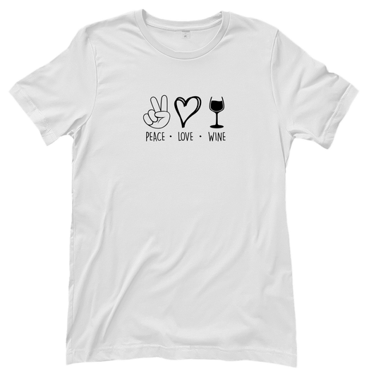 T-Shirt Frauen-Peace. Love. Wine