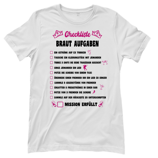 T-Shirt Frauen-Braut Checkliste