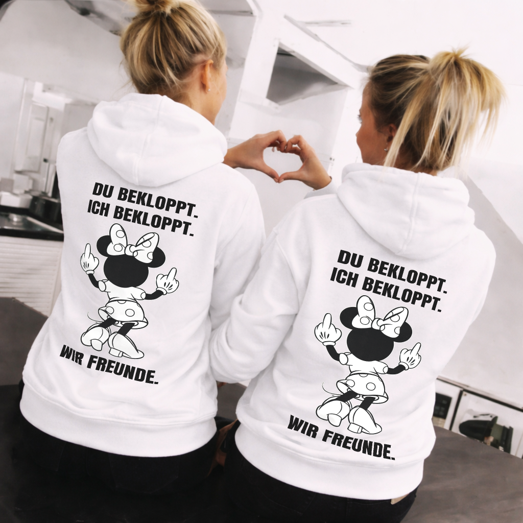 Du bekloppt. Ich bekloppt. Wir Freunde. Mäuschen Rückendruck x Beste Freunde Hoodie Bundle