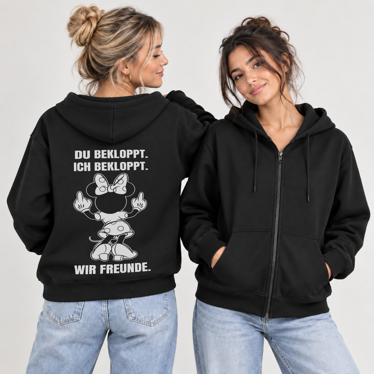 Du bekloppt. Ich bekloppt. Wir Freunde. Mäuschen Premium Zipper Bundle für beste Freunde