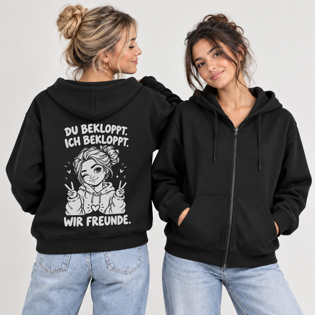 Du bekloppt. Ich bekloppt. Wir Freunde. Girl Premium Zipper Bundle für beste Freundinnen