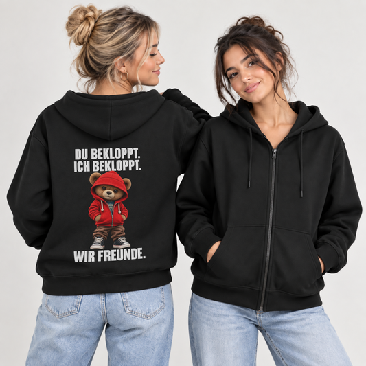 Du bekloppt. Ich bekloppt. Wir Freunde. Teddy Premium Zipper Bundle für beste Freunde