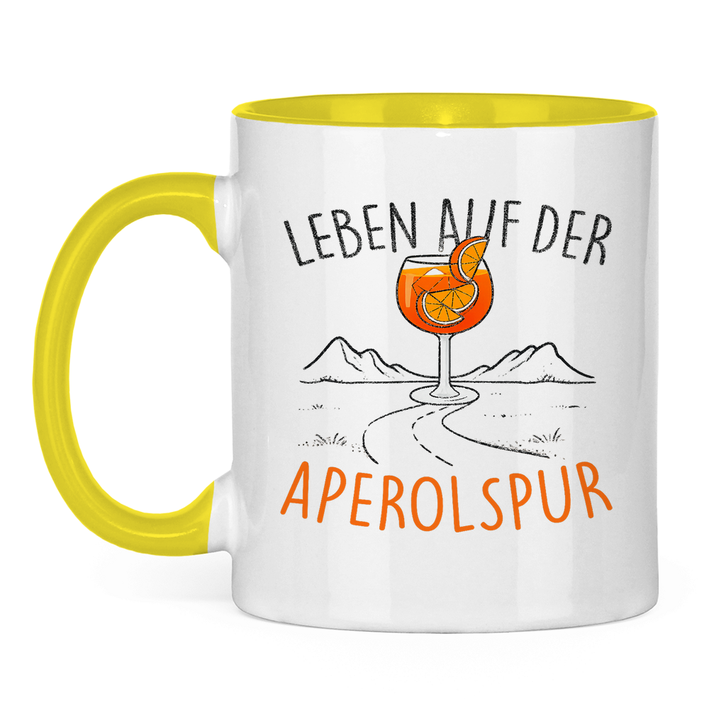 Leben auf der Aperolspur | Zweifarbige Tasse — Gelb/Weiß