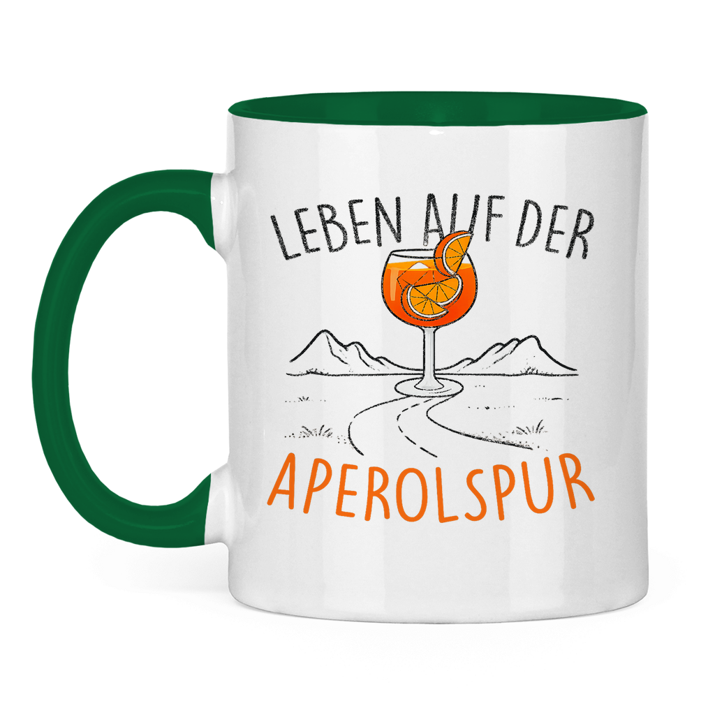 Leben auf der Aperolspur | Zweifarbige Tasse — Grün/Weiß