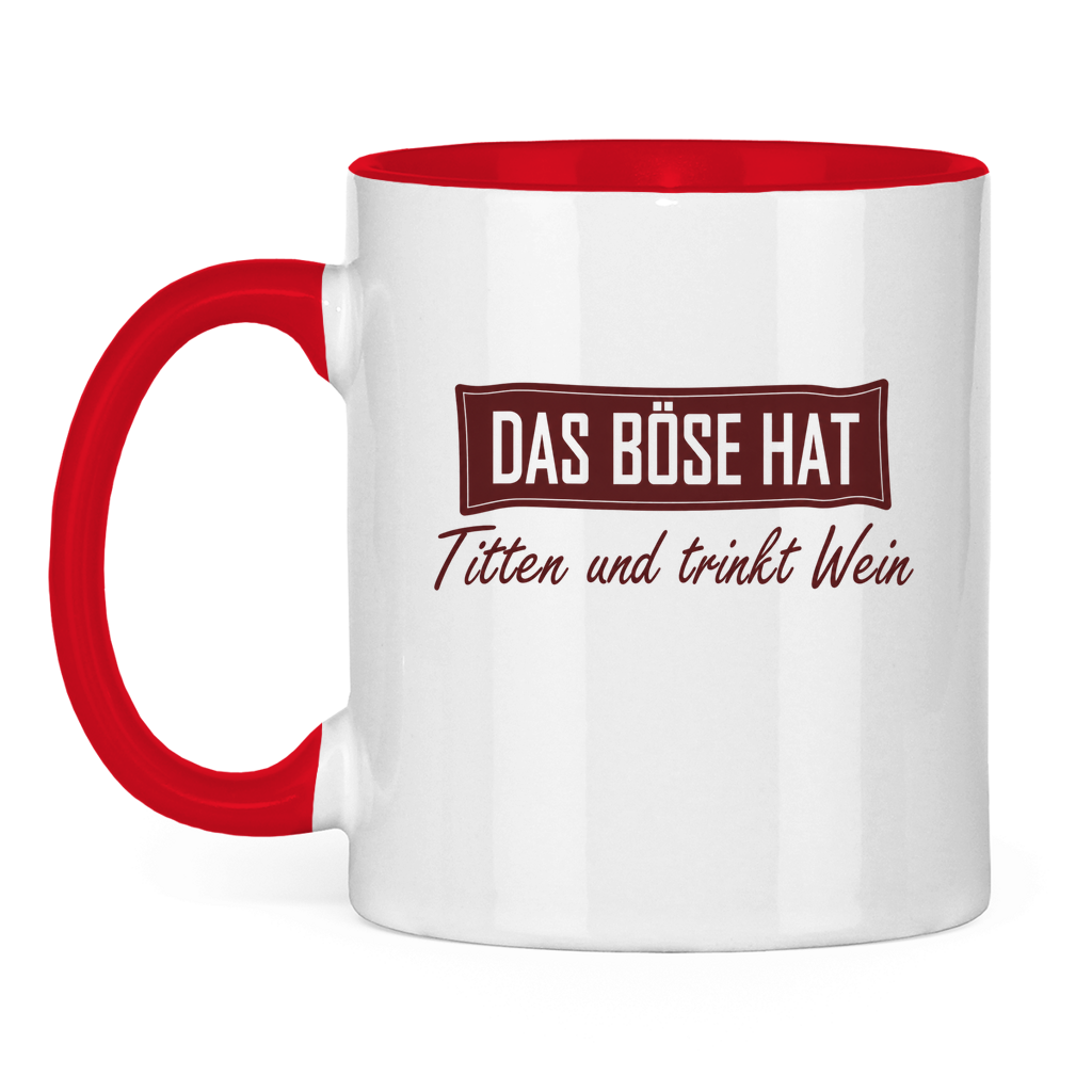 Das Böse trinkt Wein | zweifarbige Tasse — Rot/Weiß