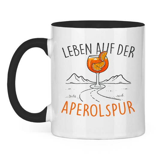 Leben auf der Aperolspur | Zweifarbige Tasse — Schwarz/Weiß
