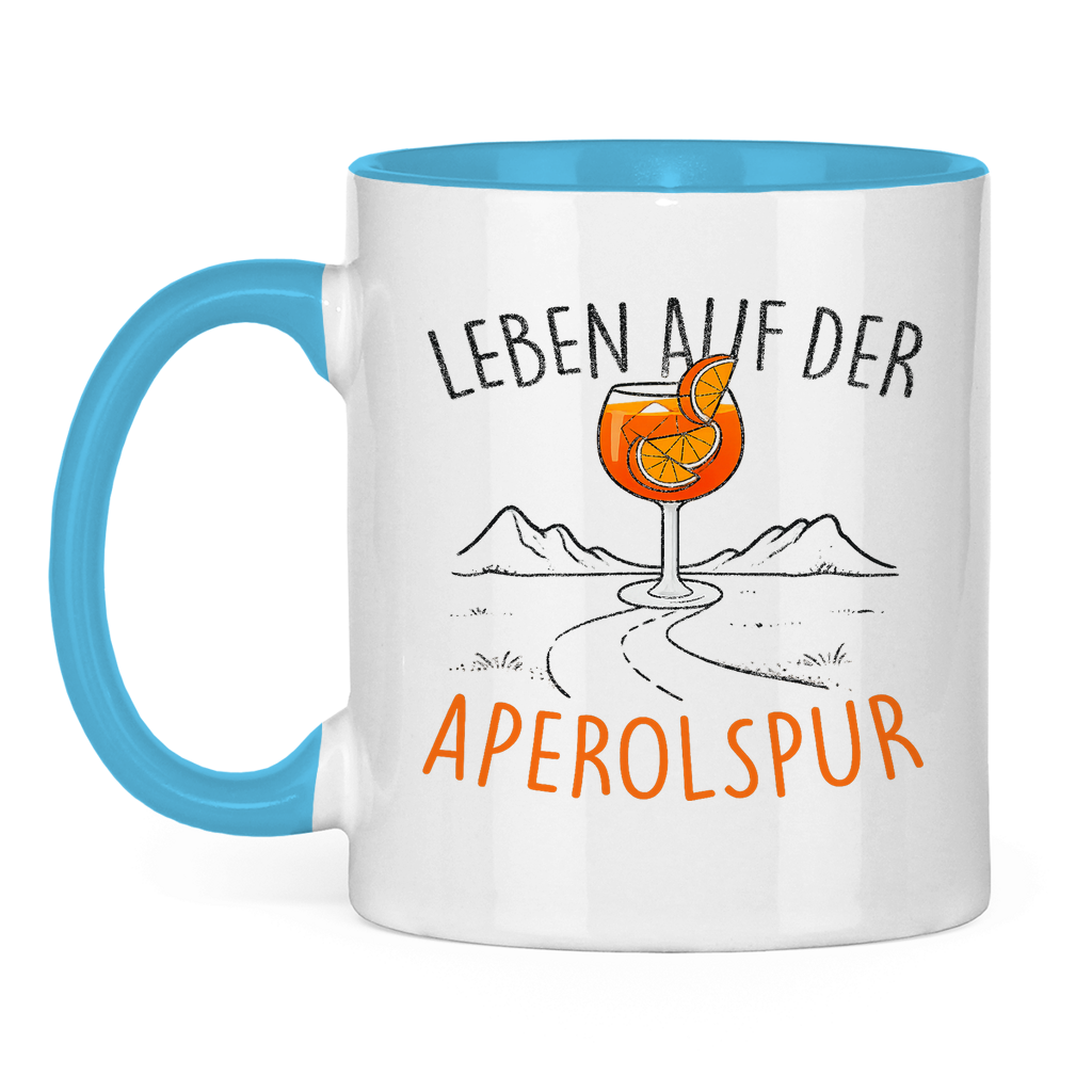 Leben auf der Aperolspur | Zweifarbige Tasse — (Hell)Blau/Weiß